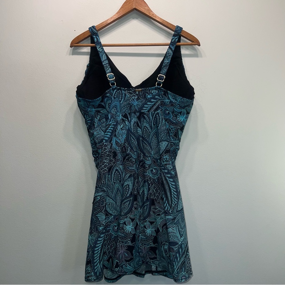 Lands End Swim Dress Women 16W Blue Black Paisley Slimming Underwire Bra - Picture 5 of 10